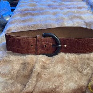 Vintage Jill Stuart Dark Brown Croc Belt with Large Steel Blackish Grey Buckle